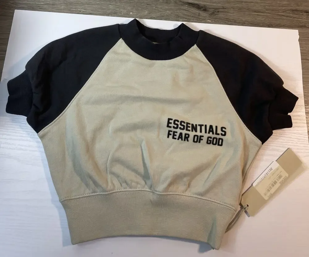 Fear of God Essentials Kids Short Sleeve Sweatshirt Two Tone Wheat Black XXS NWT